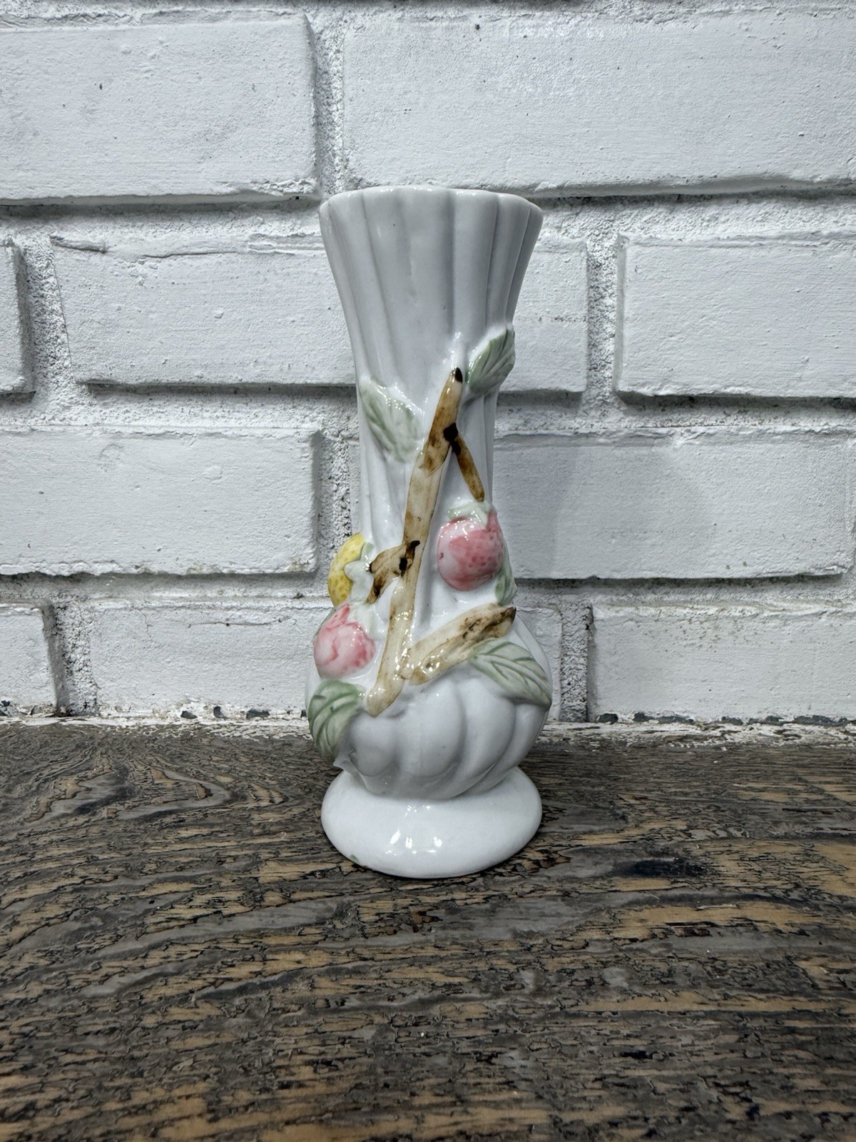 Vintage Flower Vase 1950s Fruit Berries 
