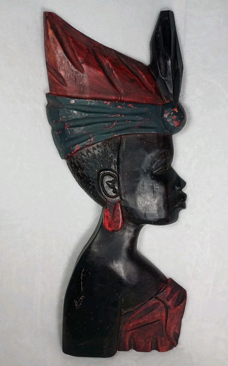 Handcrafted Ghana African Bust Sculpture Wood Carved Woman Figurine Handcrafted Ghana African Bust Sculpture Wood Carved Woman Figurine