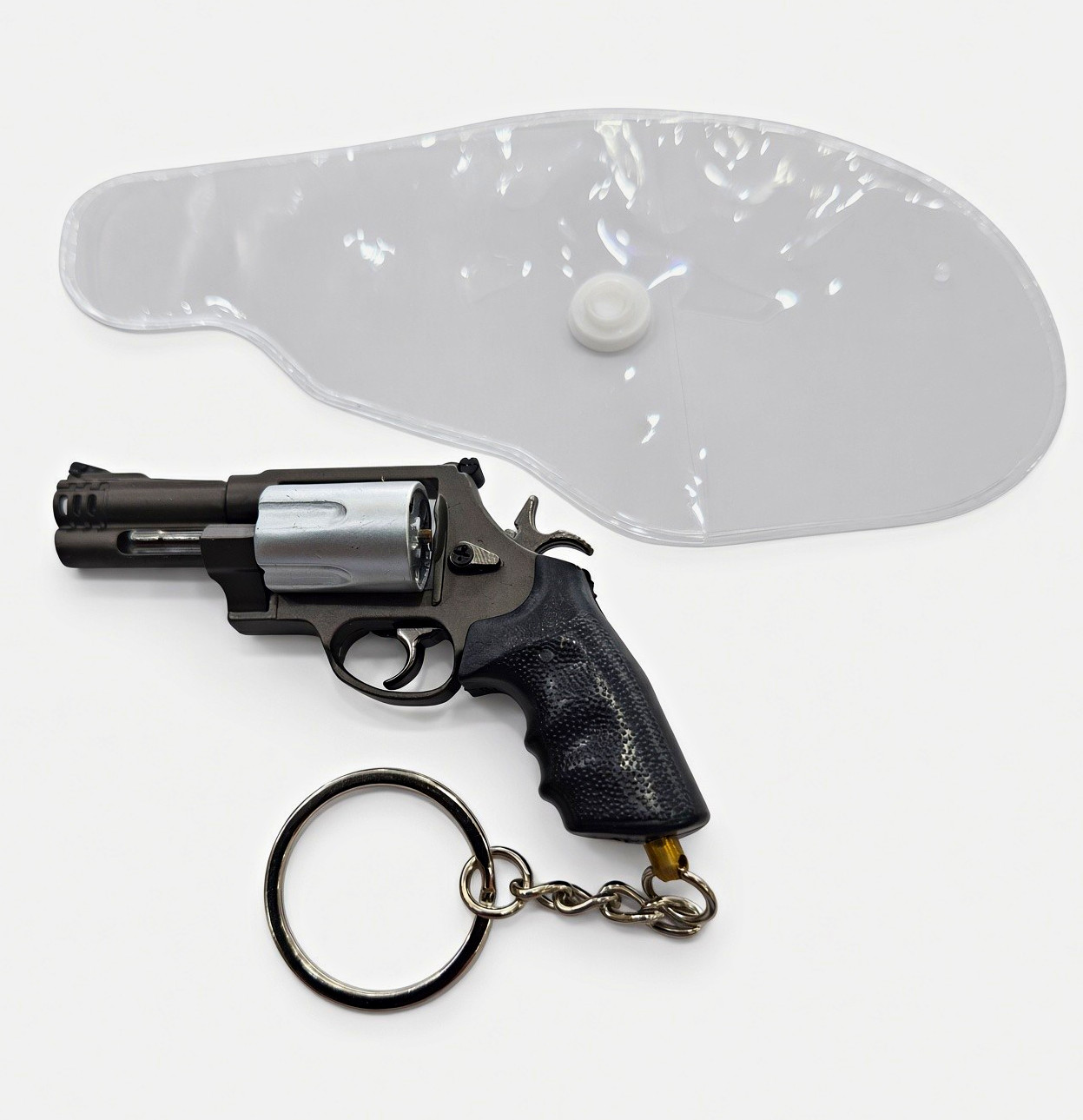 Black Silver Mini Revolver Pistol Keychain All Metal Replica Detachable Keyring