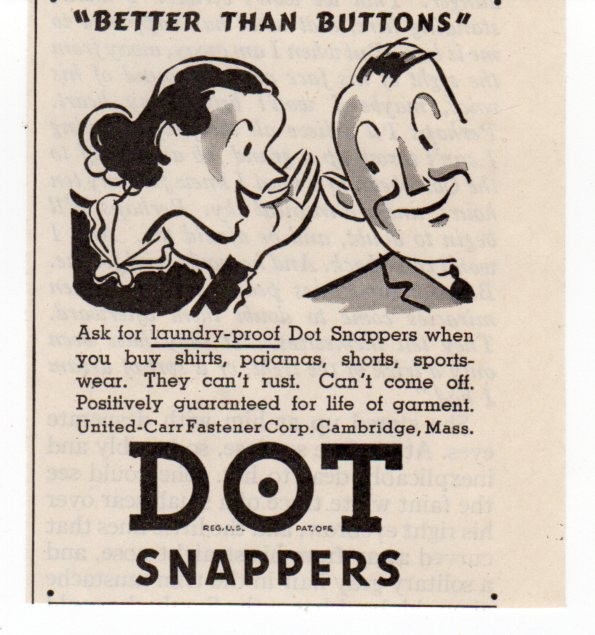 1939 Dot Snappers United Carr Fastener Clothing Snaps Better Than Buttons
