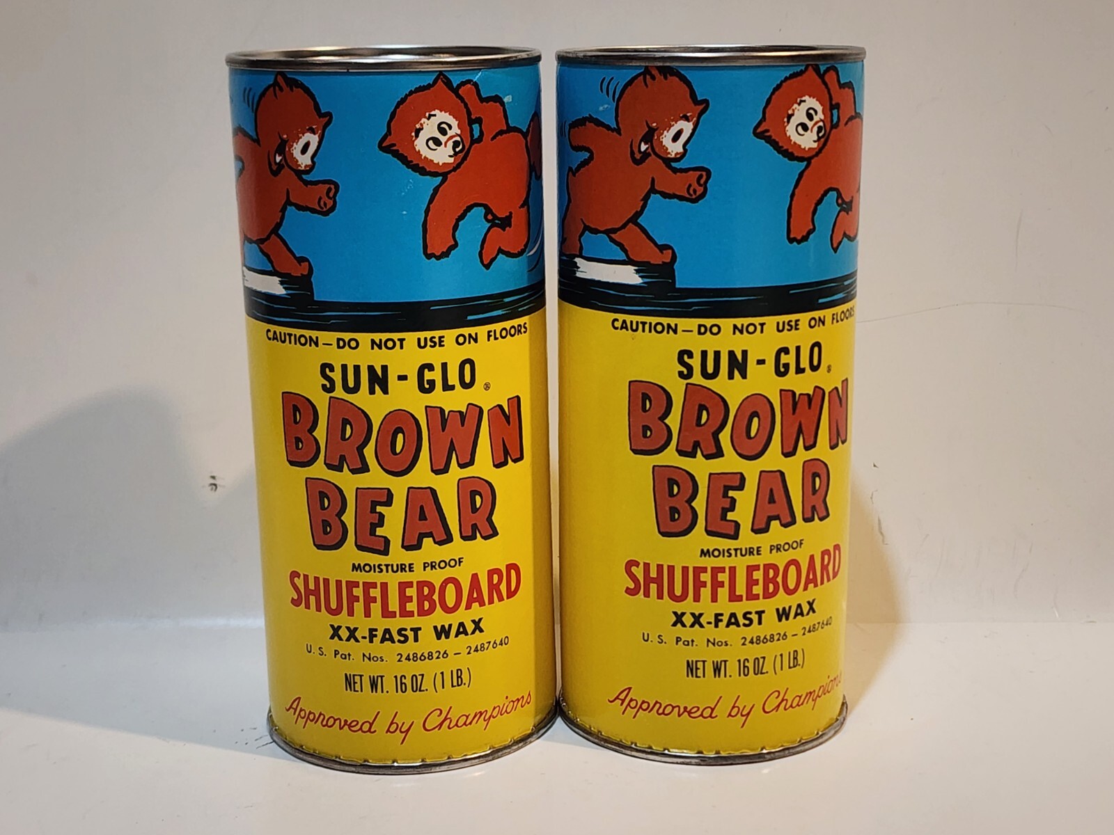 Vintage Sun-Glo Brown Bear Shuffleboard xx-fast wax (Lot Of 2)
