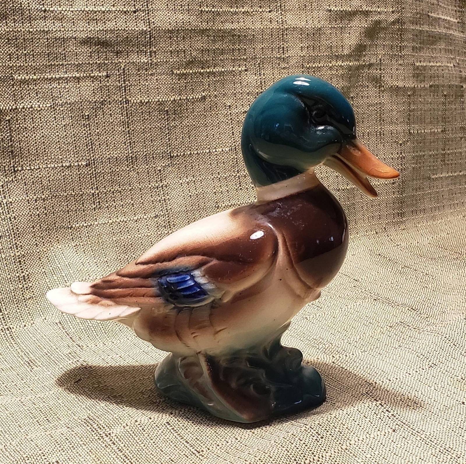 Vintage Unsigned Standing Porcelain Mallard Duck Figurine With Shiny Glaze Vintage Unsigned Standing Porcelain Mallard Duck Figurine With Shiny Glaze
