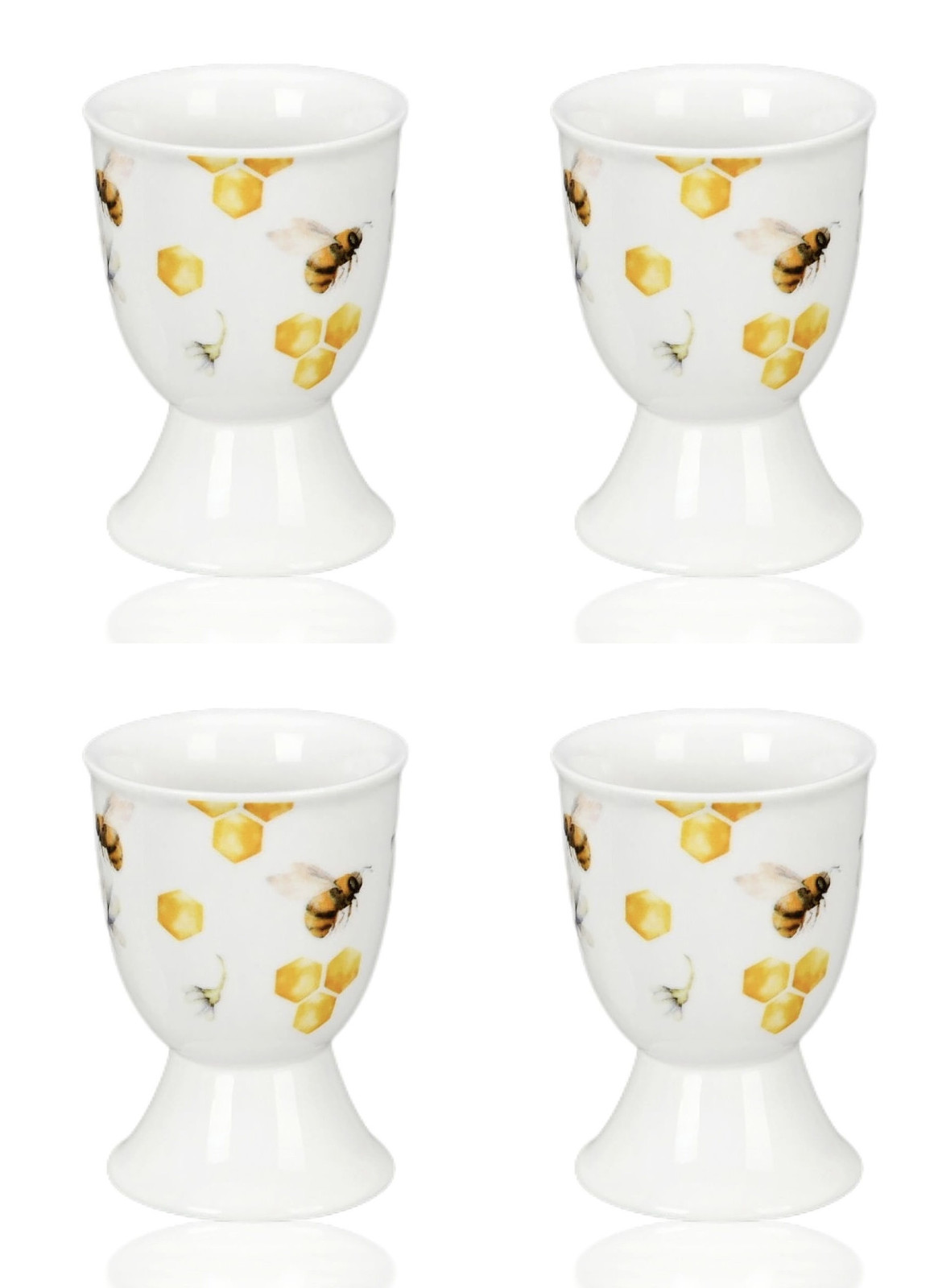 STPGOODS Honey Bee Porcelain Egg Cup Set of 4 Easter Egg Holder Gift Set