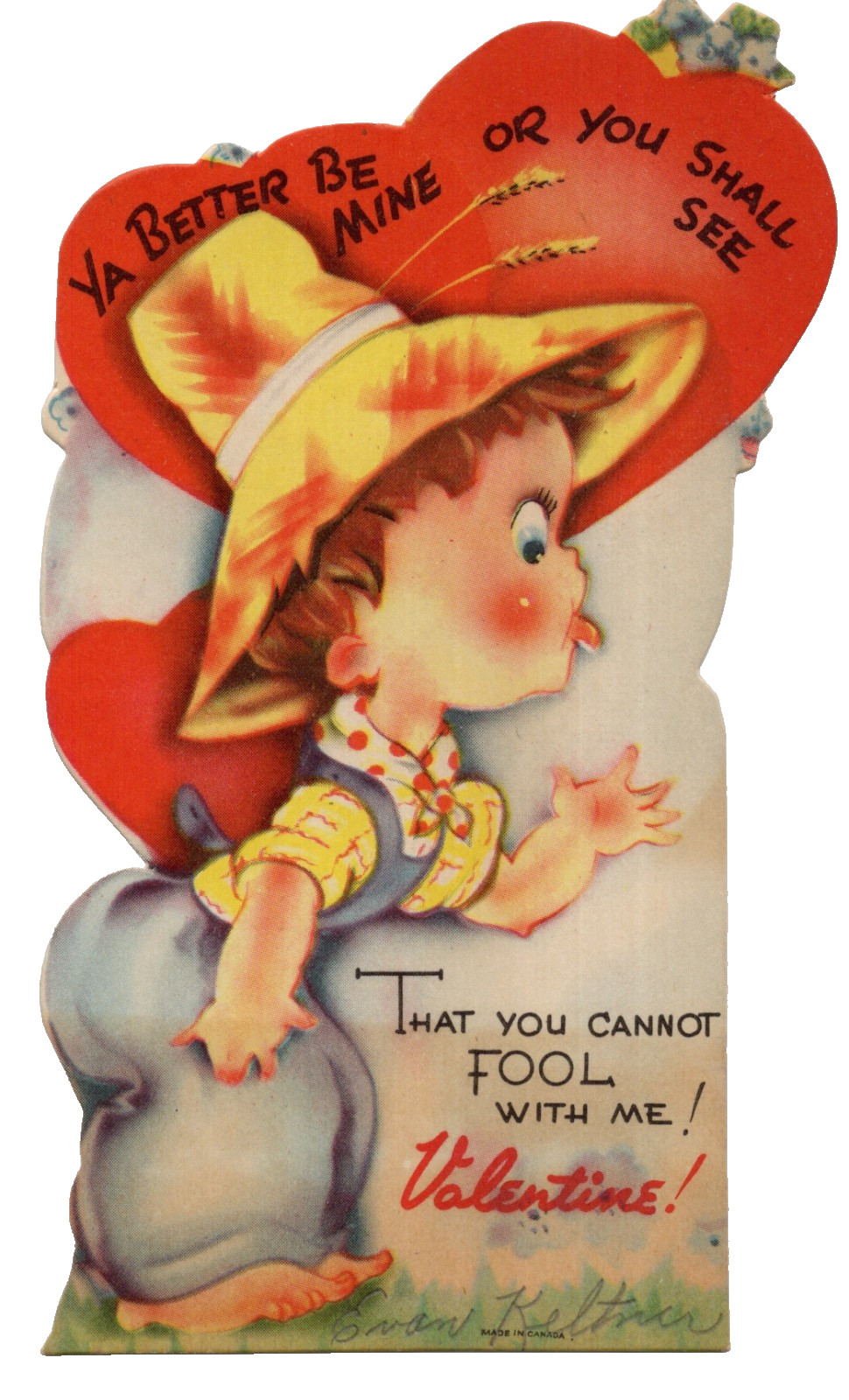 Vintage Valentine Card, HILLBILLY BOY STICKING OUT TONGUE, DARK KNIGHT SERIES