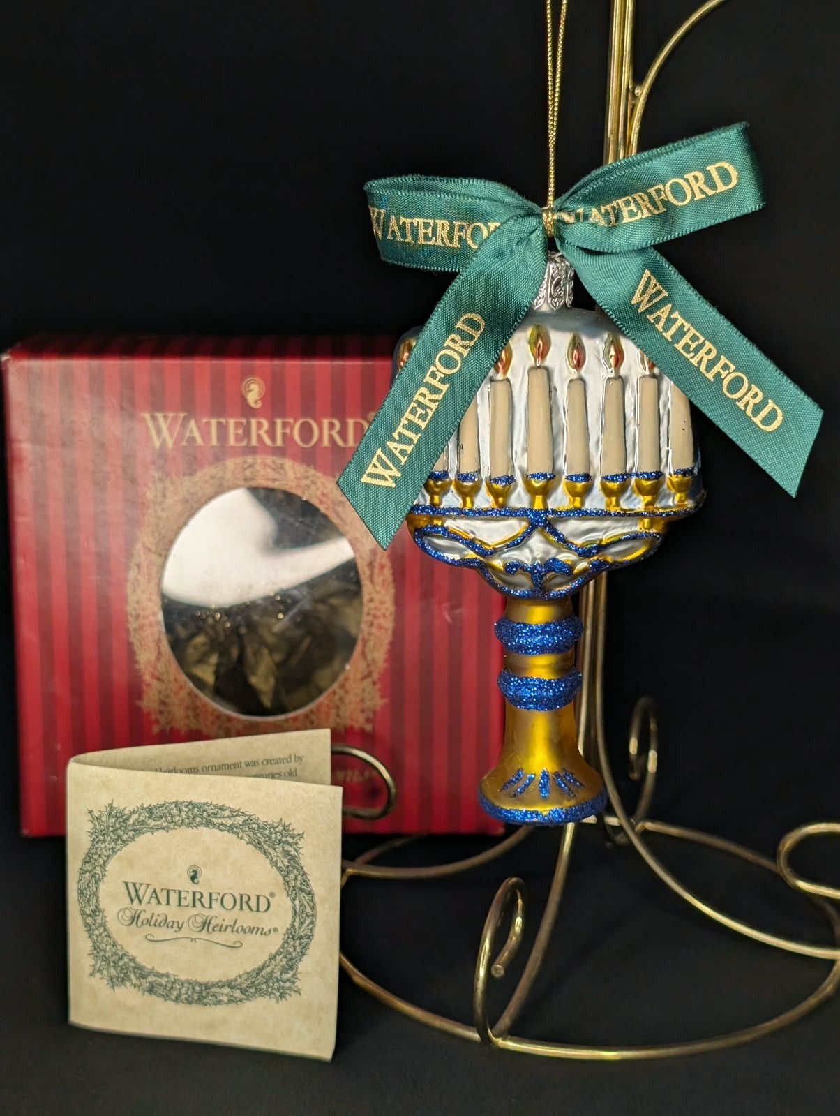 Vintage Waterford Holiday Heirlooms Menorah Hanukkah Glass Ornament 4.5