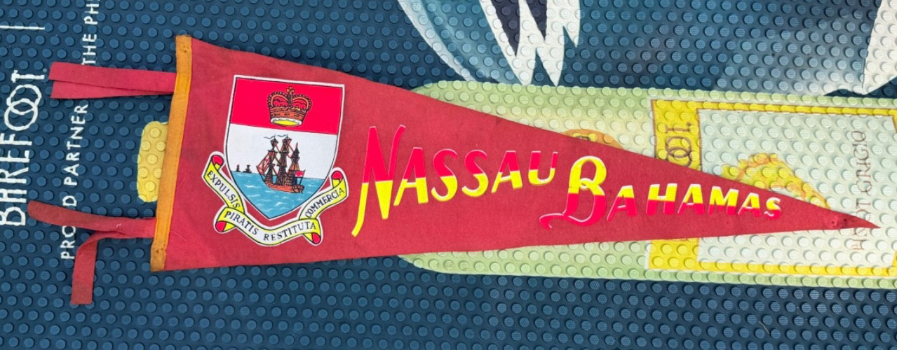 Vintage Nassau Bahamas Felt Pennant Coat of Arms Mid Century Souvenir Red