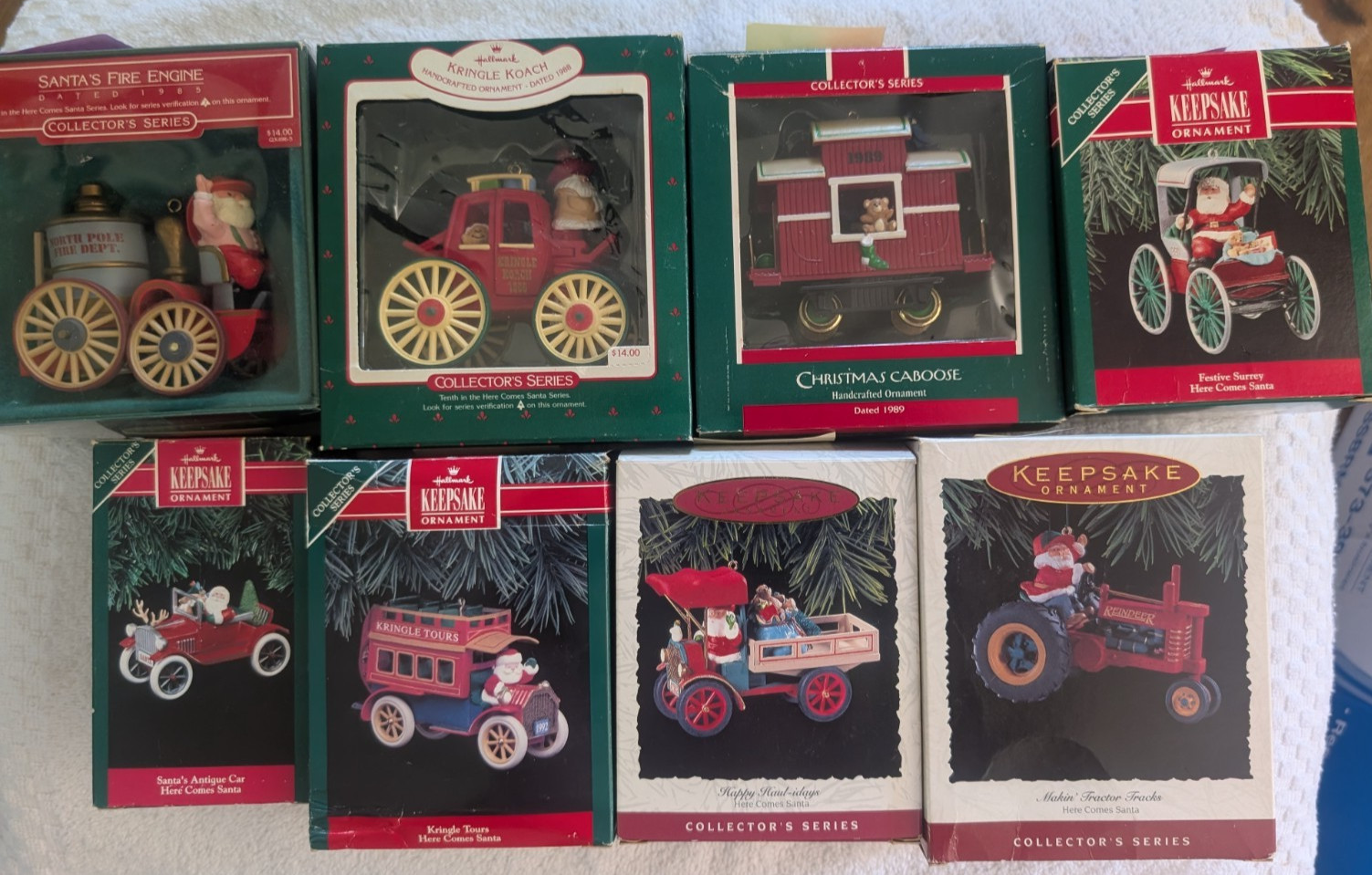 Hallmark “Here Comes Santa” Series, Lot of 8 Ornaments – 1985, 1988-1994 (B150)