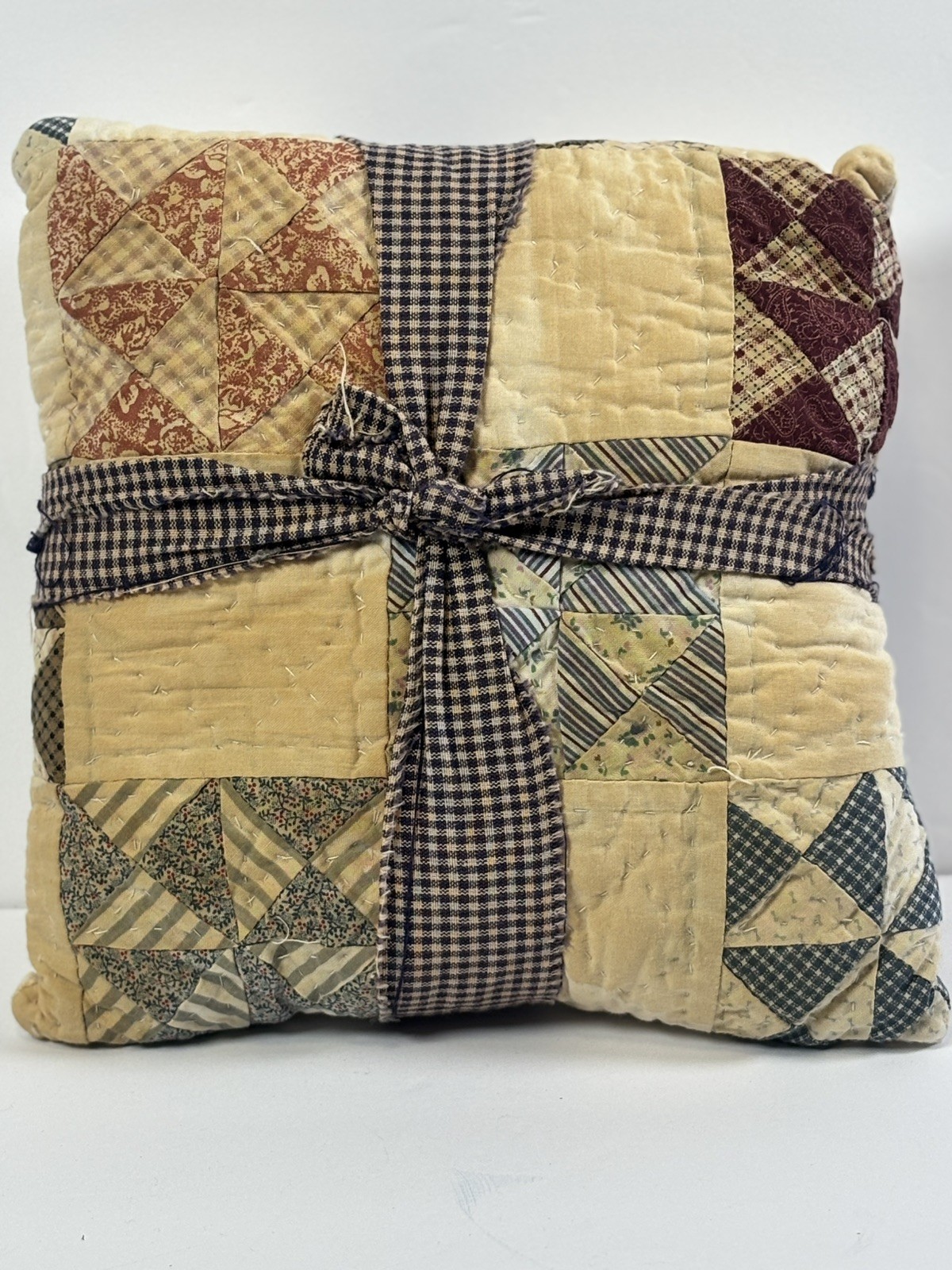 Antique Homemade Hand Stitched Quilted Pillow -Granny- One of a Kind