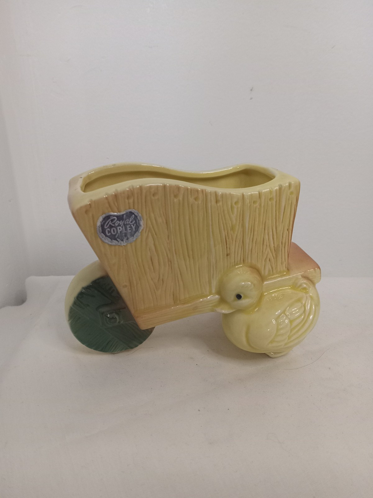 Vintage Royal Copley Ceramic Planter Yellow Duck & Wagon w/ Original Sticker USA