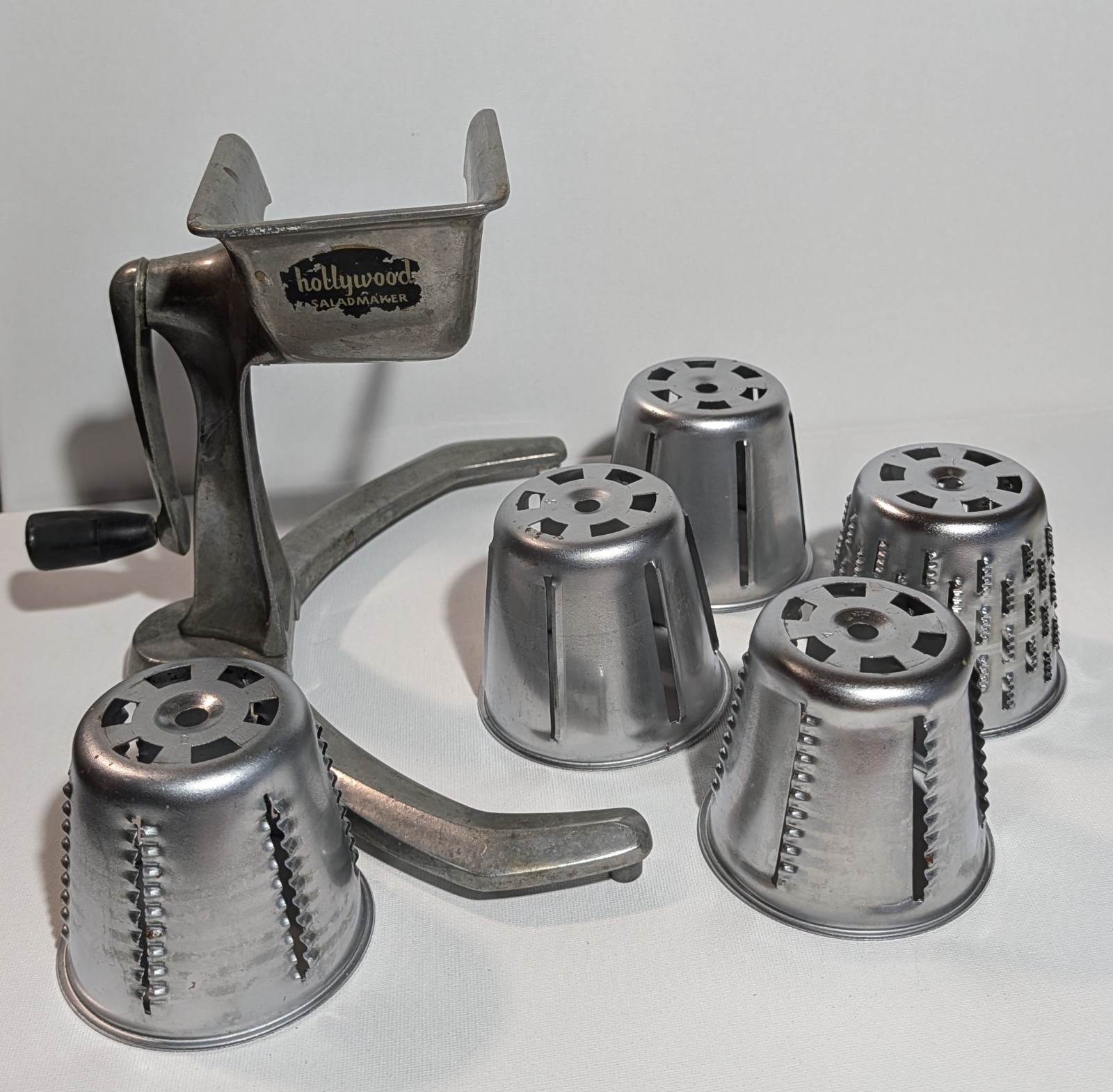 Vintage Hollywood Saladmaker Rotary Food Cutter Slicer Shredder 5 Cones Base Mid