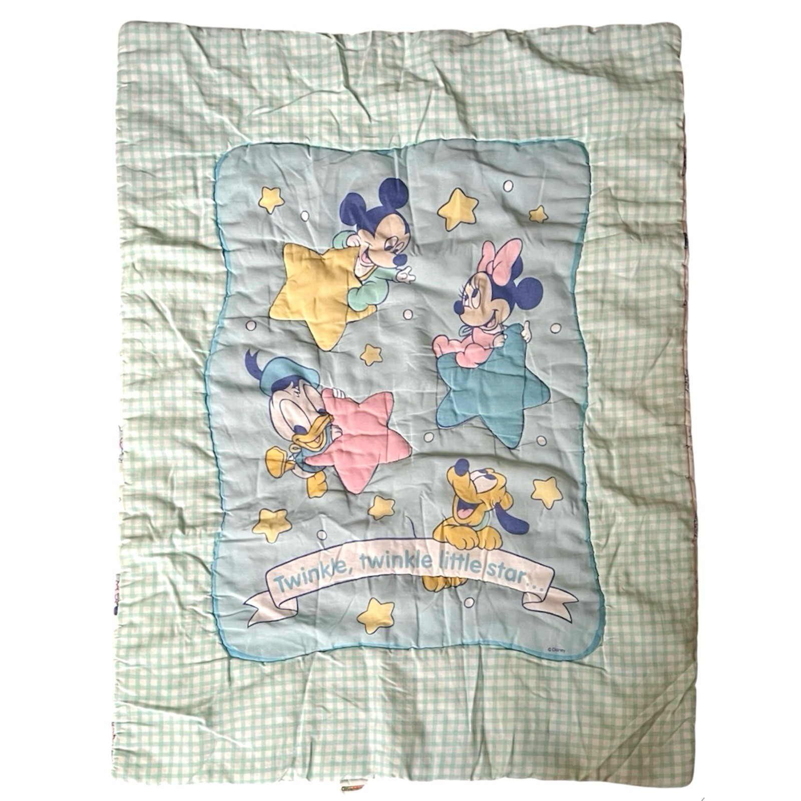 Vtg Disney Dundee Baby Blanket Comforter Crib Mickey Twinkle Star Gingham RARE