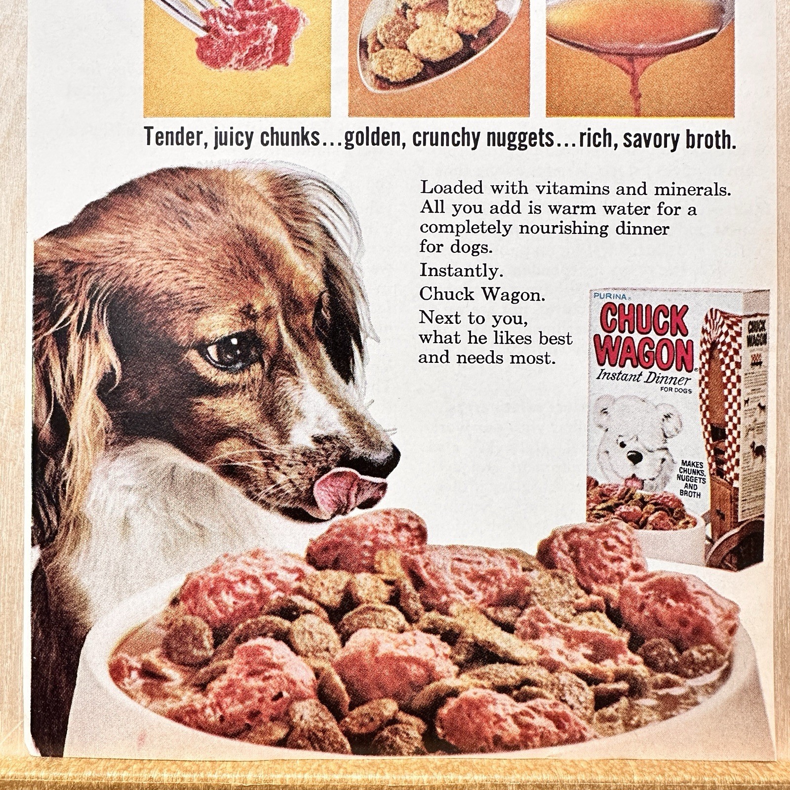 CHUCK WAGON Instant Dinner for Dogs 1972 Vintage Print Ad Pet Food Advert