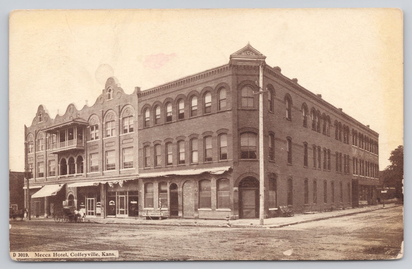 Coffeyville Kansas, Mecca Hotel Building, Street Scene KS 1909 Postcard Coffeyville Kansas, Mecca Hotel Building, Street Scene KS 1909 Postcard