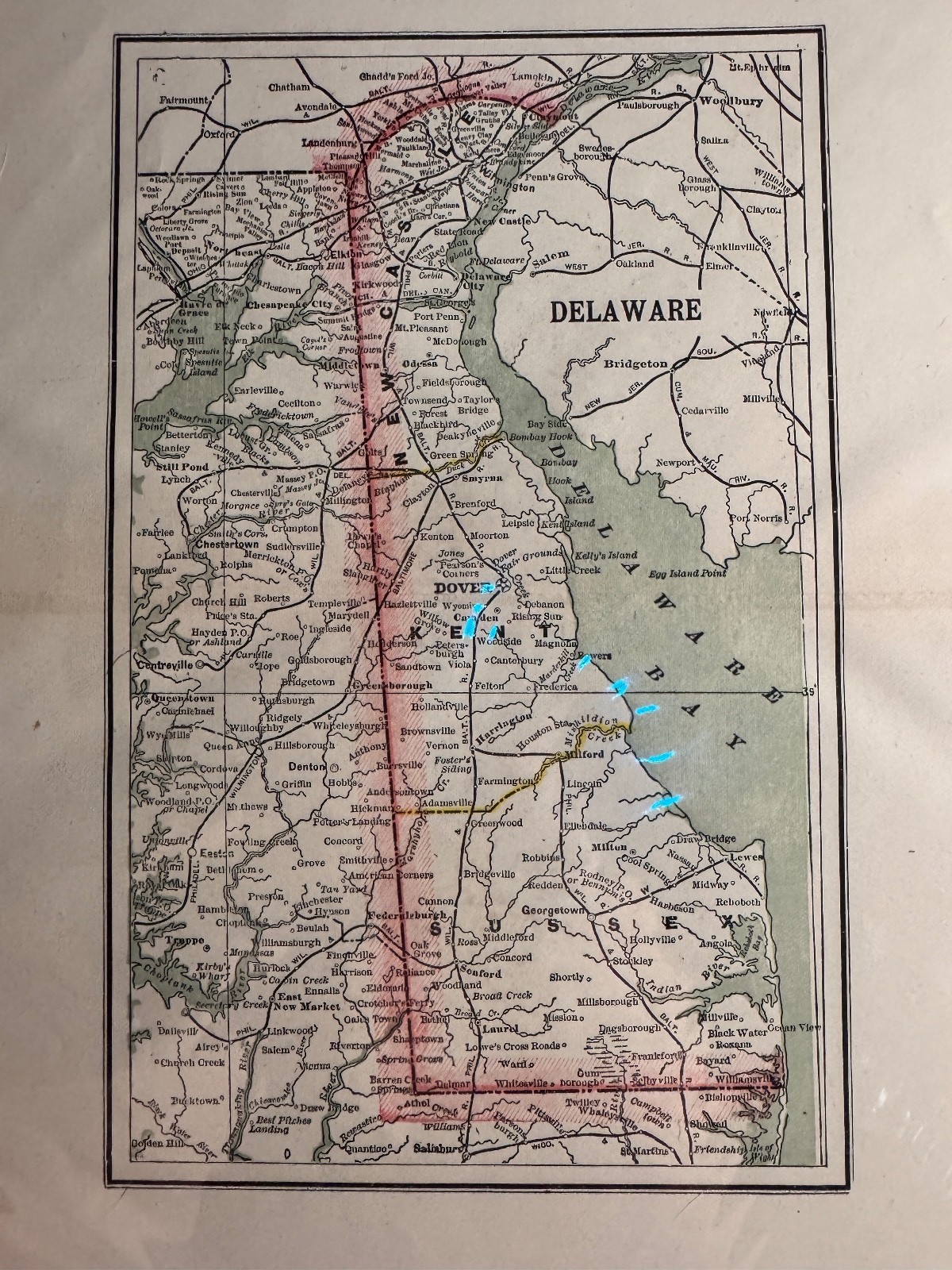 1889 Delaware Map Geo F. Cram Antique Atlas Vintage Paper Ephemera
