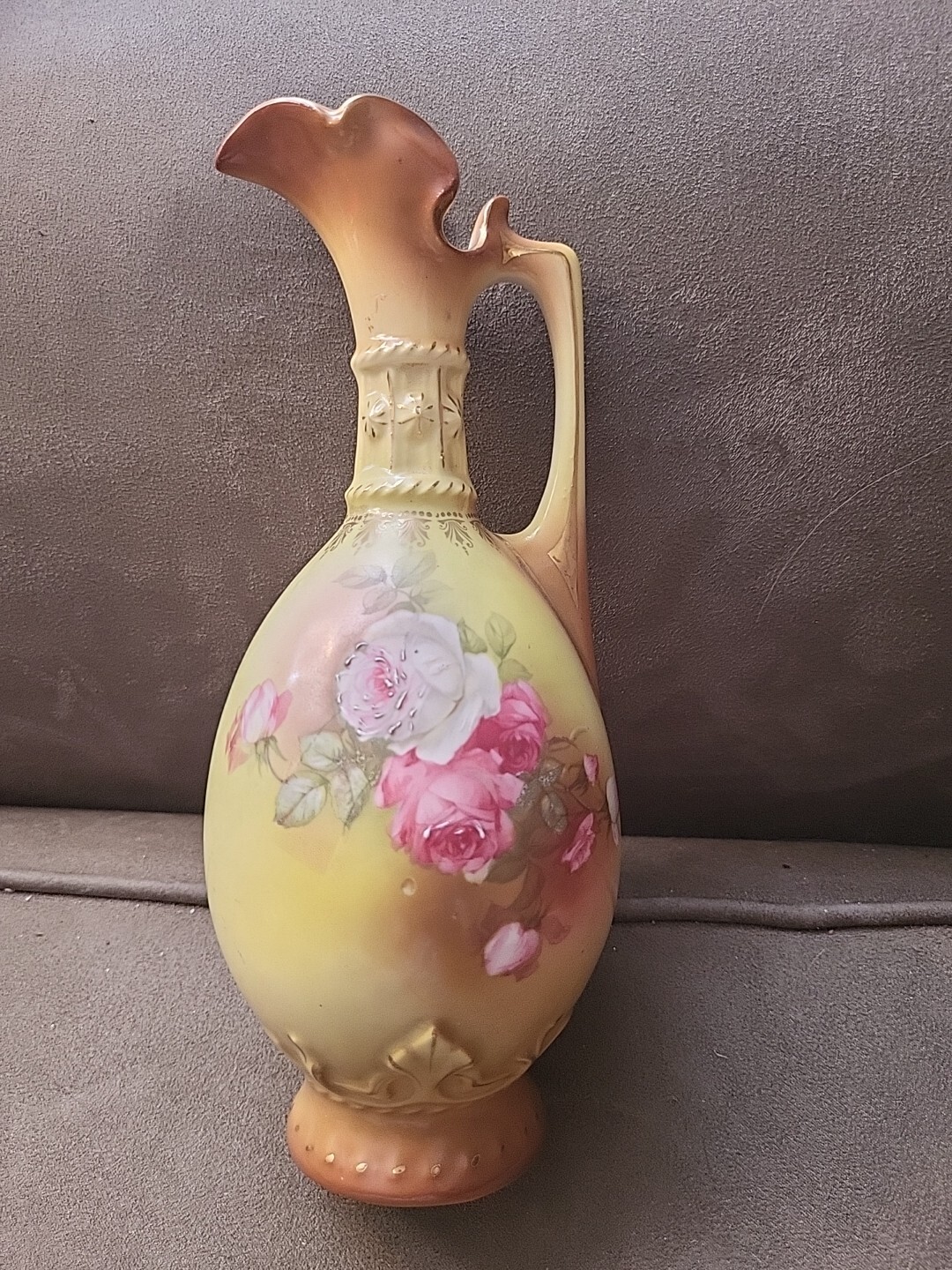 Antique Robert Hanke RH Austria Hand Painted Porcelain 2 Handled Floral 9\