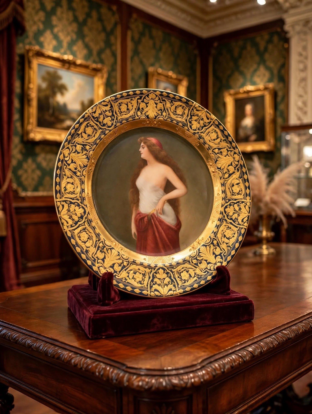 Royal Vienna Style Semi Nude Portrait Cabinet Plate “Monica” Signed Wagner