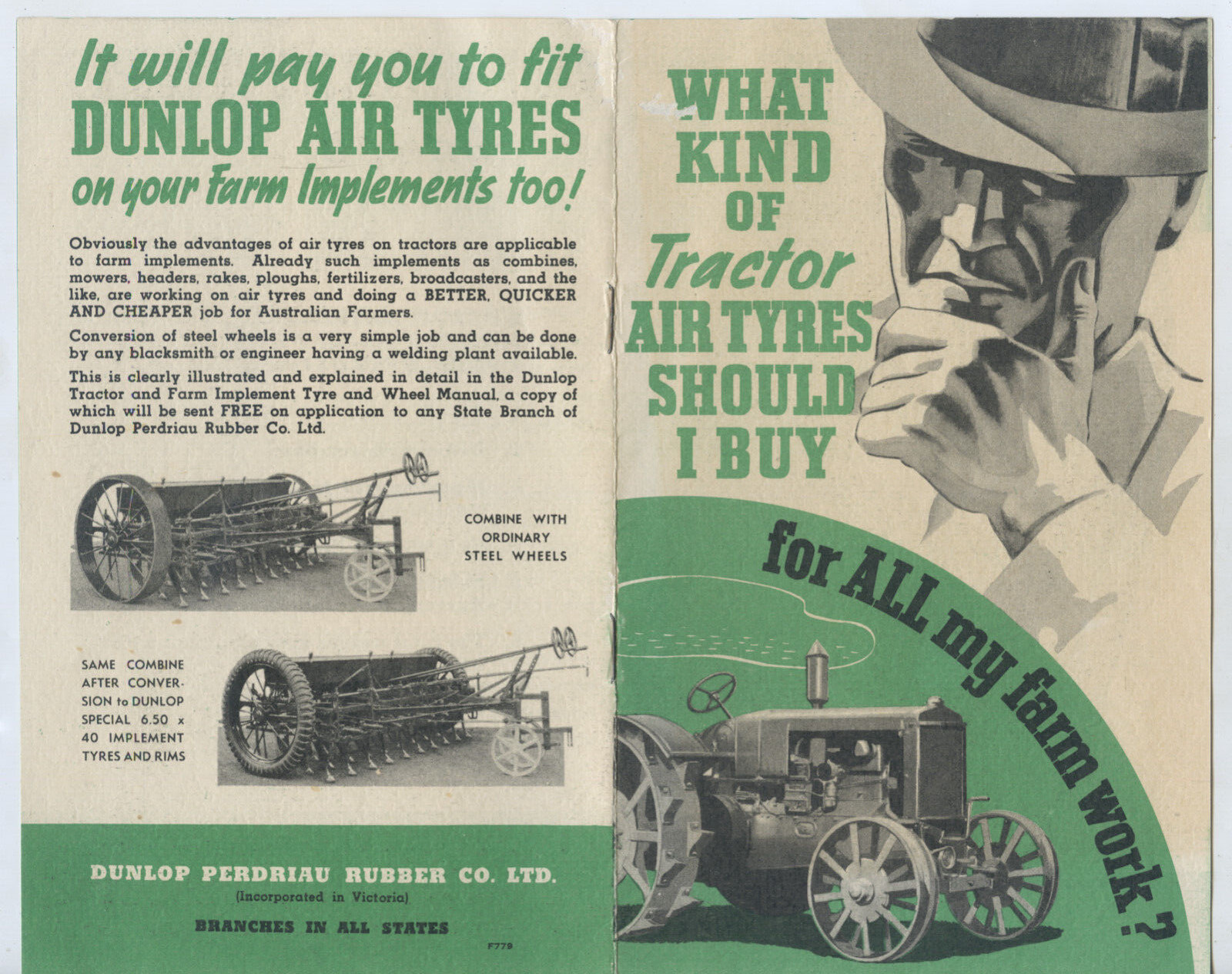 1950\'S PAMPHLET FOR DUNLOP TRACTOR TYRES AUSTRALIAN FARMERS TESTIMONIALS  N228
