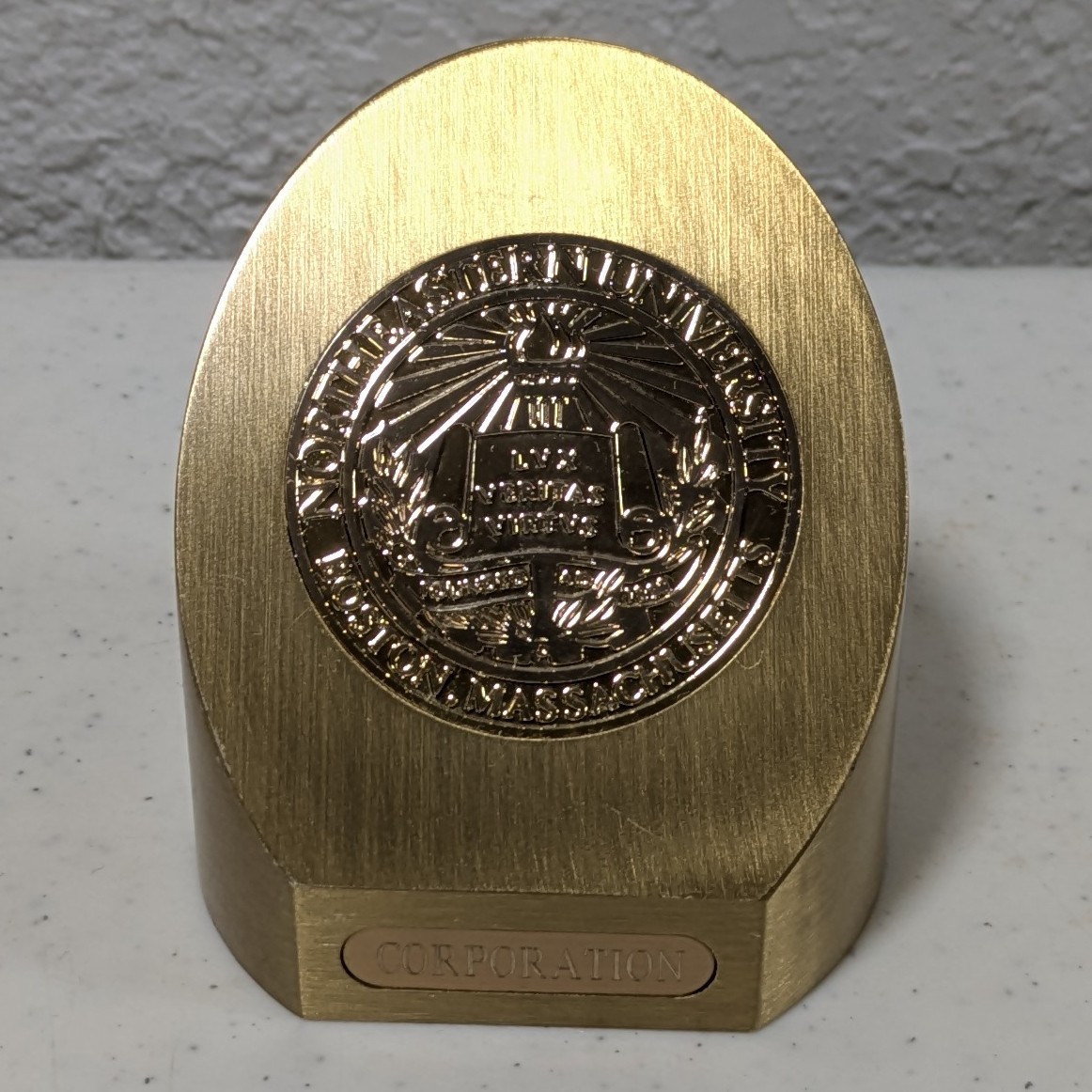 Rare2lb Northeastern University SolidBrass Paperweight Trustee Corporation Award