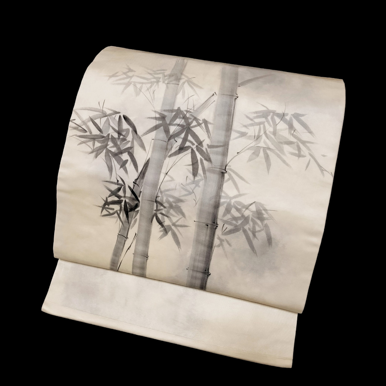 【NAGOYA OBI】Japanese Kimono Silk Nagoya Obi / White / Bamboo & Sasa / Antique