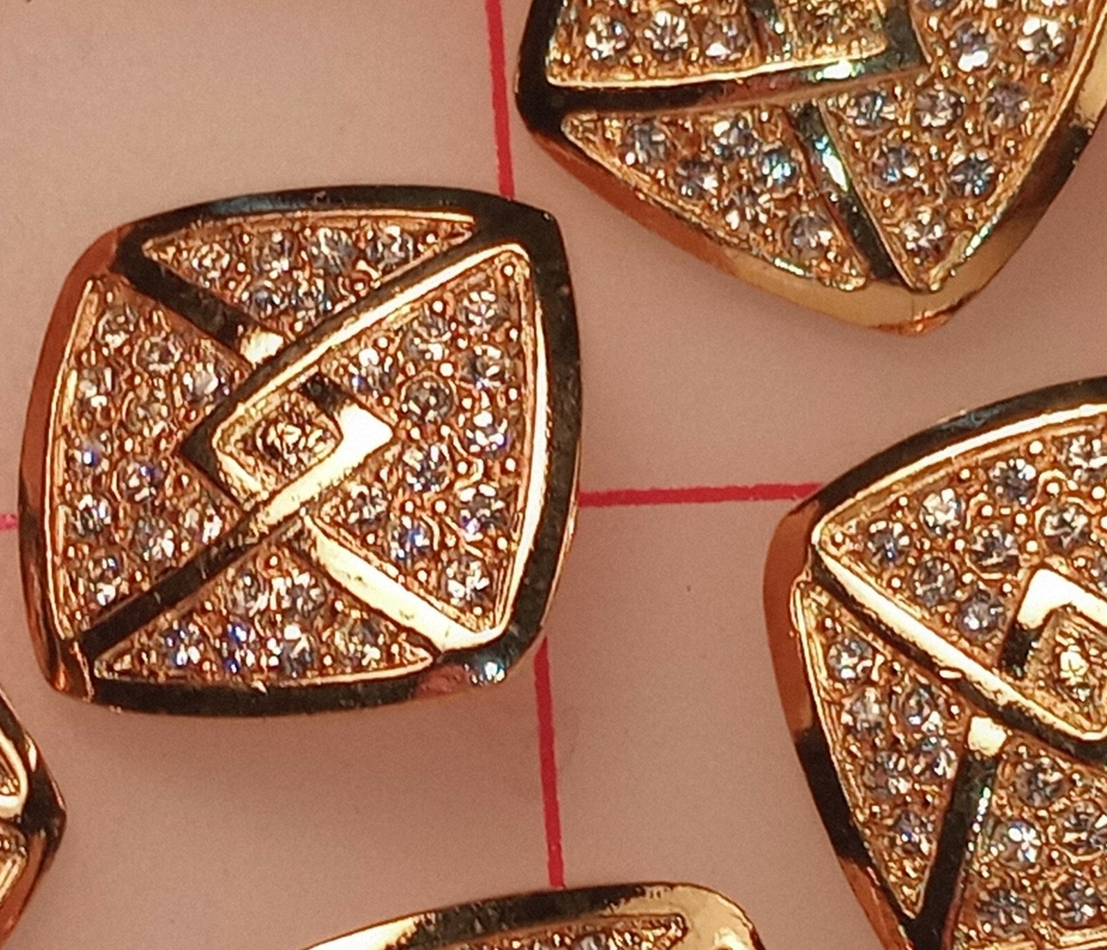 5 Fine Vintage Gold Shank Buttons Squarish Geometric 7/8\