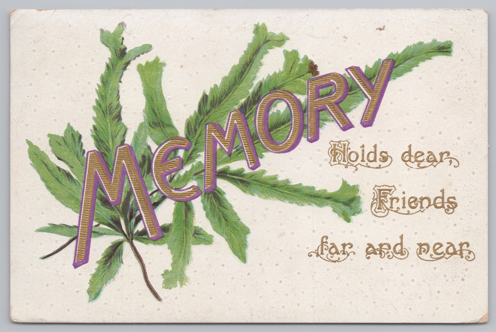Greetings~Memory Holds Dear Friends~PM 1910~Printed In Germany~Vintage Postcard