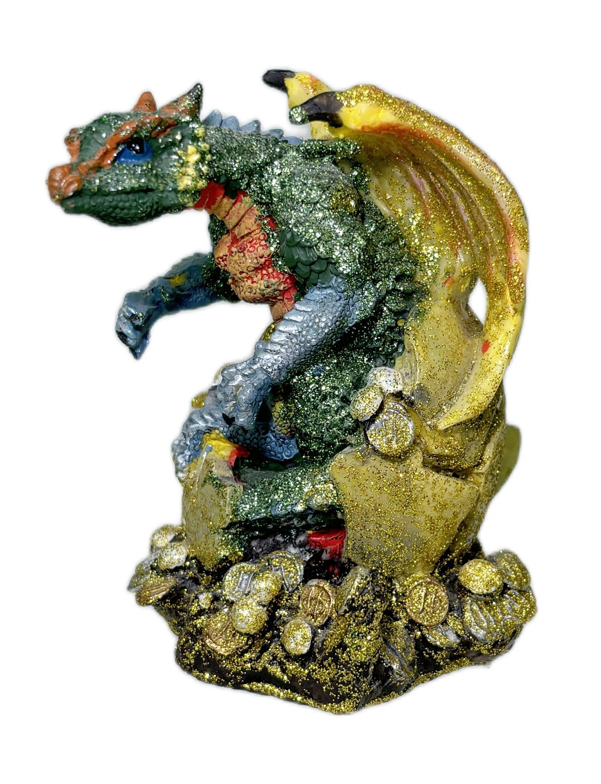 3.5” Gold Wings Green Hatching Dragon Imaginarium Galleries Sparkle Resin Figuri