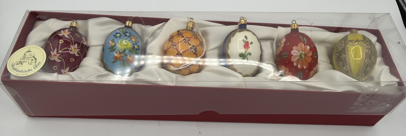 VTG Germany Oberfrankische Glas Glass Holiday Egg Ornaments Set Of 6 Christmas