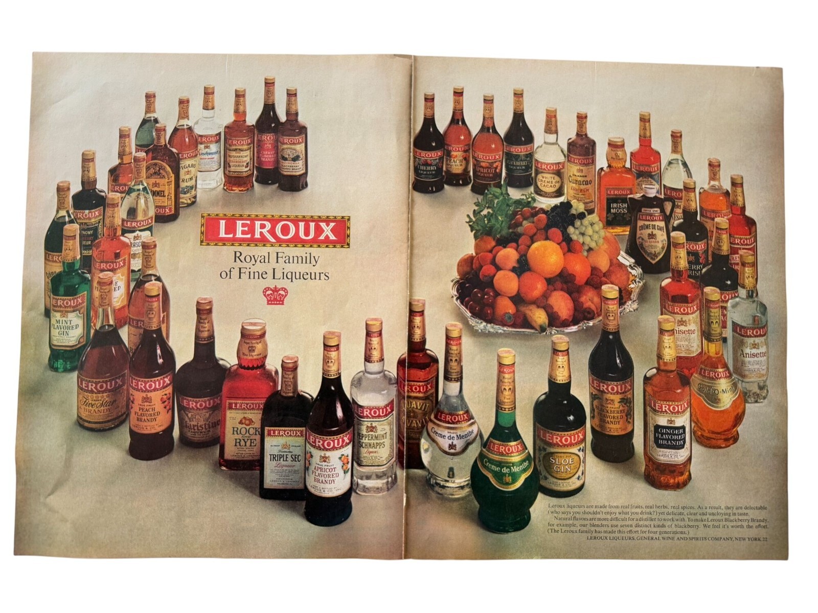 Vintage 1962 Leroux Royal Family of Fine Liquors 2 Page Cut Advertisement Print