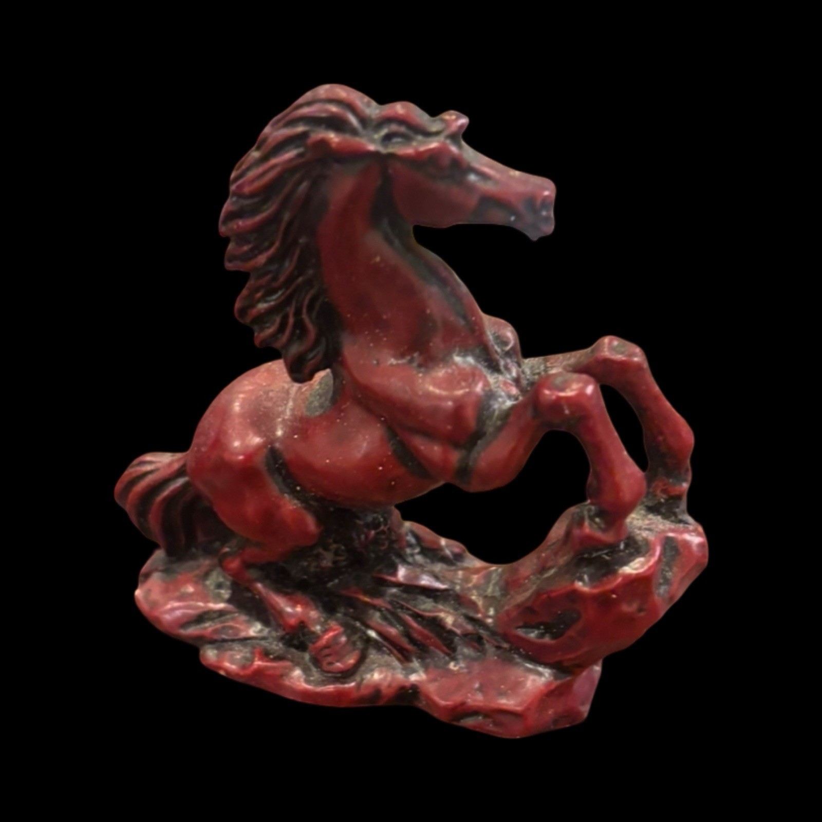 Vintage Wild Horse Sculpture Carved Red Resin Figure 3”