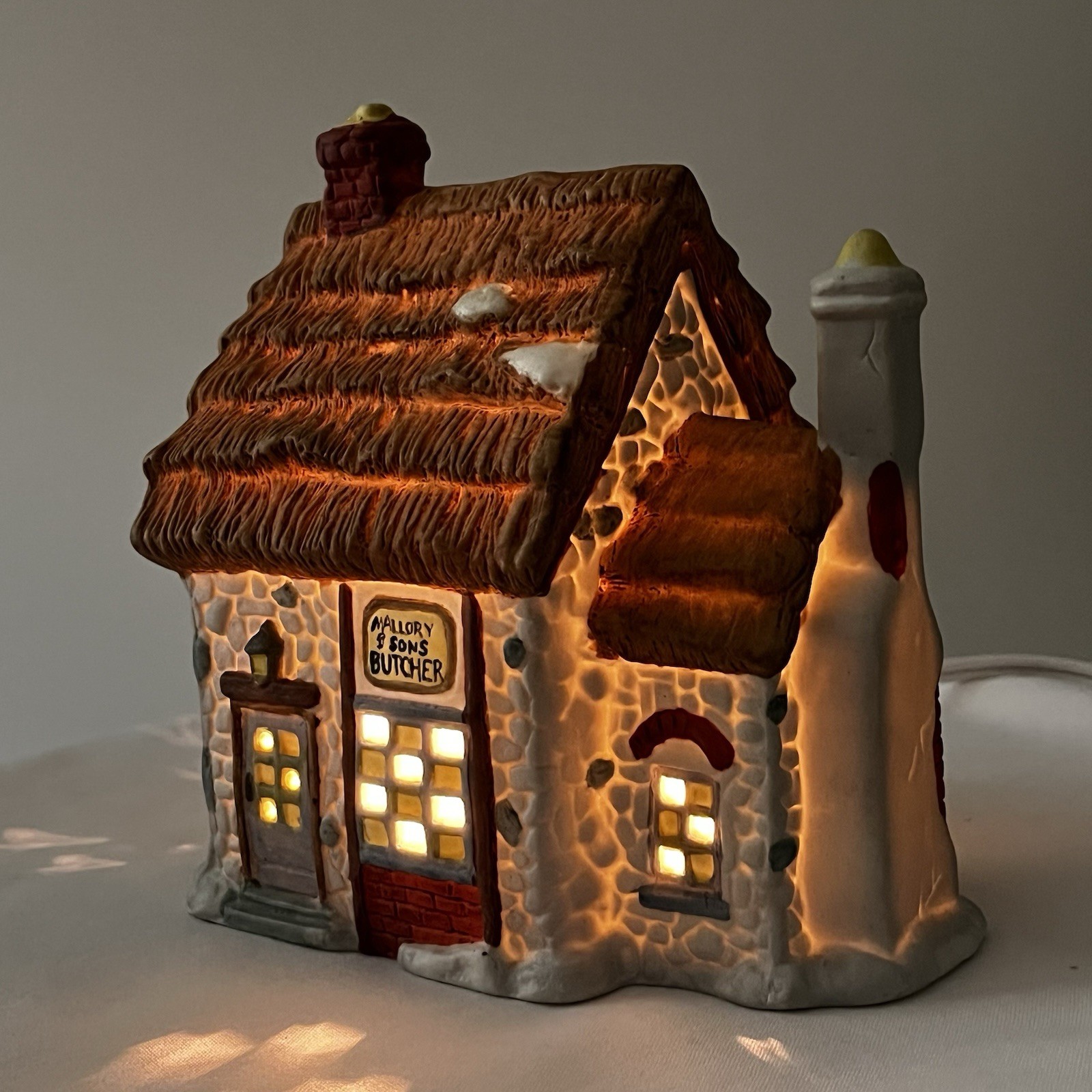 Vintage Lighted Christmas Village House “Mallory and Son\'s Butcher Shop” Rare