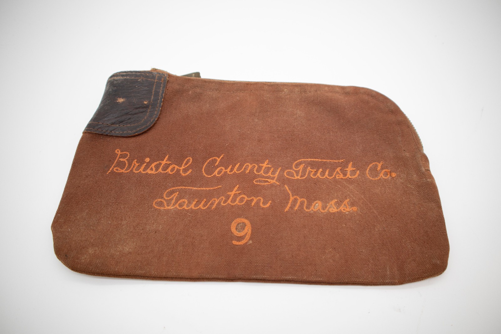 Canvas 1930s Zipper Bank Bag Chain Stitched Bristol County Leather Vtg Talon Zip