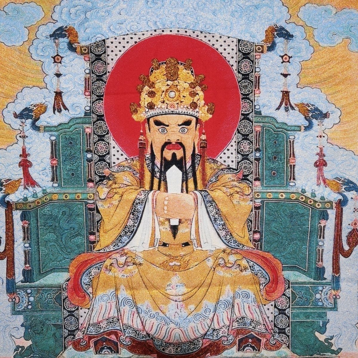 Tibetan Thangka Silk Embroidered Wall Art Protector Deity Decor 90x60cm Unframed