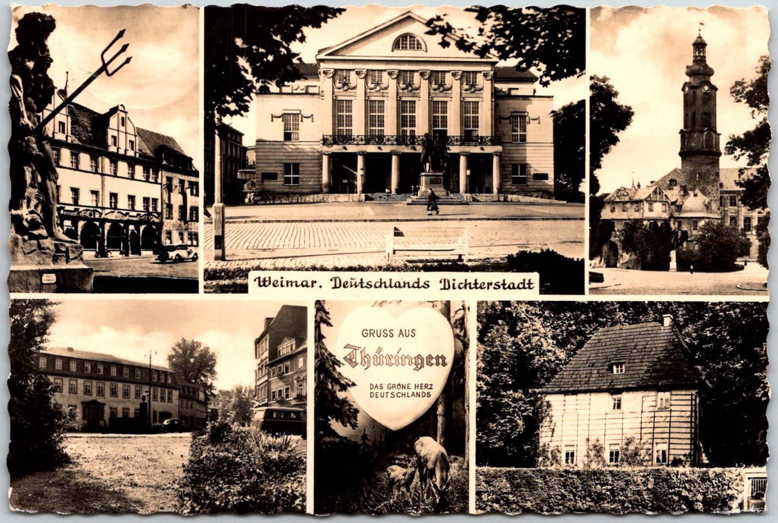 Weimar East Germany Multiview Theater Church Gruss Aus Thueringen RPPC Postcard