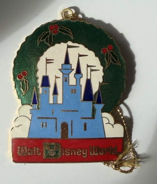 Vintage Walt Disney World Cinderella\'s Castle Metal + Enamel Christmas Ornament
