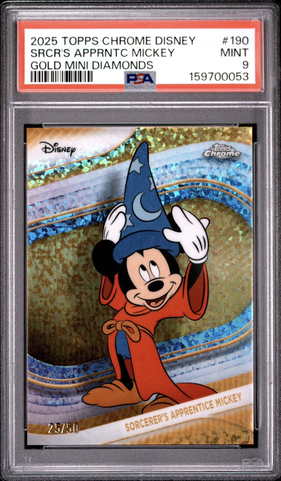 Topps 2025 Topps Chrome Disney Sorcerer\'s Apprentice Mickey Mouse #190 /50 🔥 Topps 2025 Topps Chrome Disney Sorcerer\'s Apprentice Mickey Mouse #190 /50 🔥