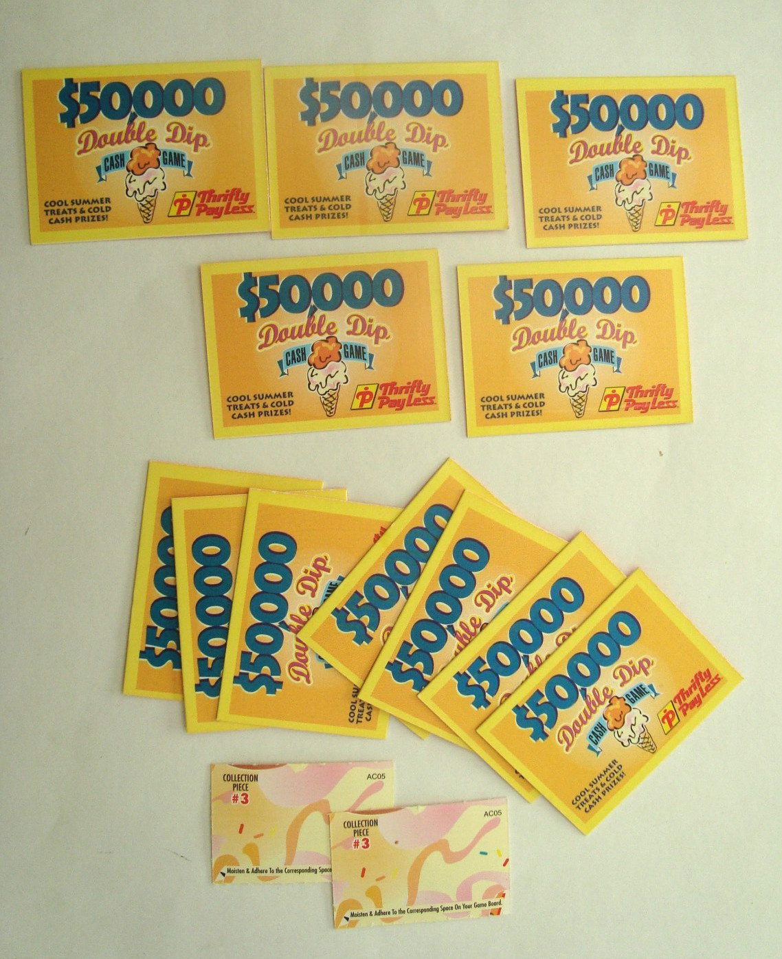 1996 Thrifty Payless Double Dip Cash Game - lot of 14 game pieces 1996 Thrifty Payless Double Dip Cash Game - lot of 14 game pieces