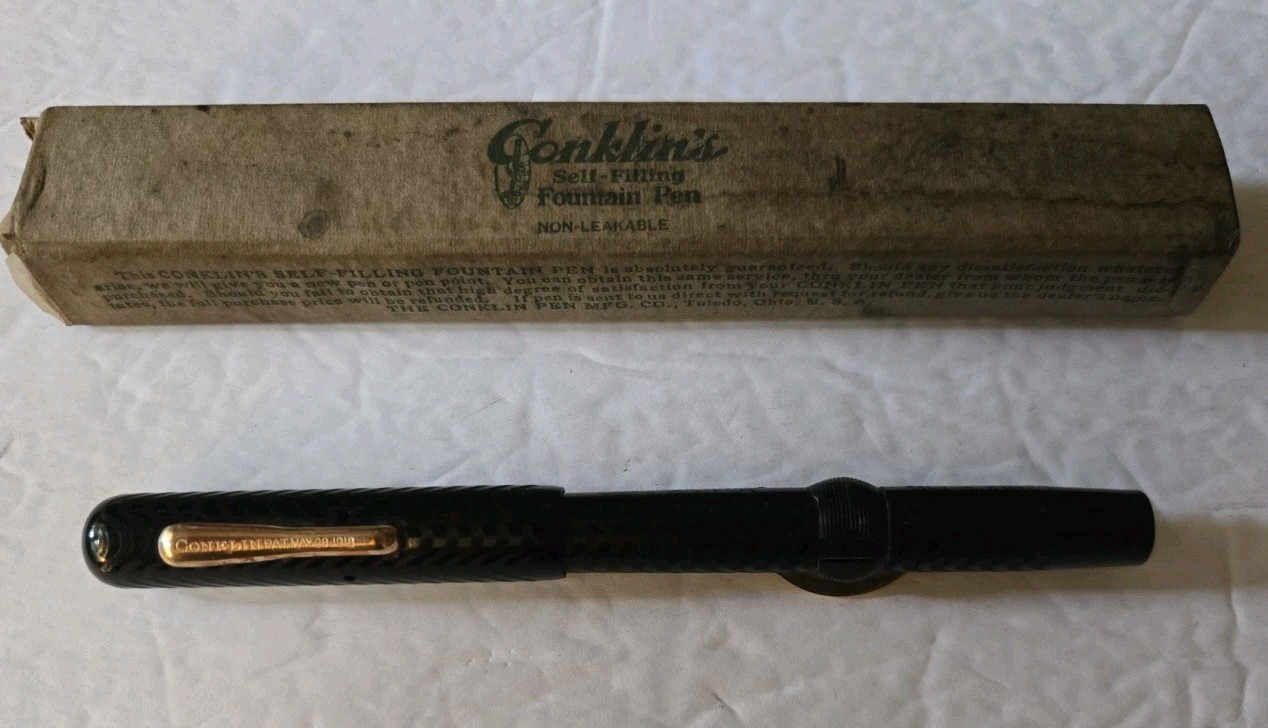 Vintage Conklin Crescent Filler Fountain Pen Toledo Ohio Gold Nib 1918 Patent Vintage Conklin Crescent Filler Fountain Pen Toledo Ohio Gold Nib 1918 Patent