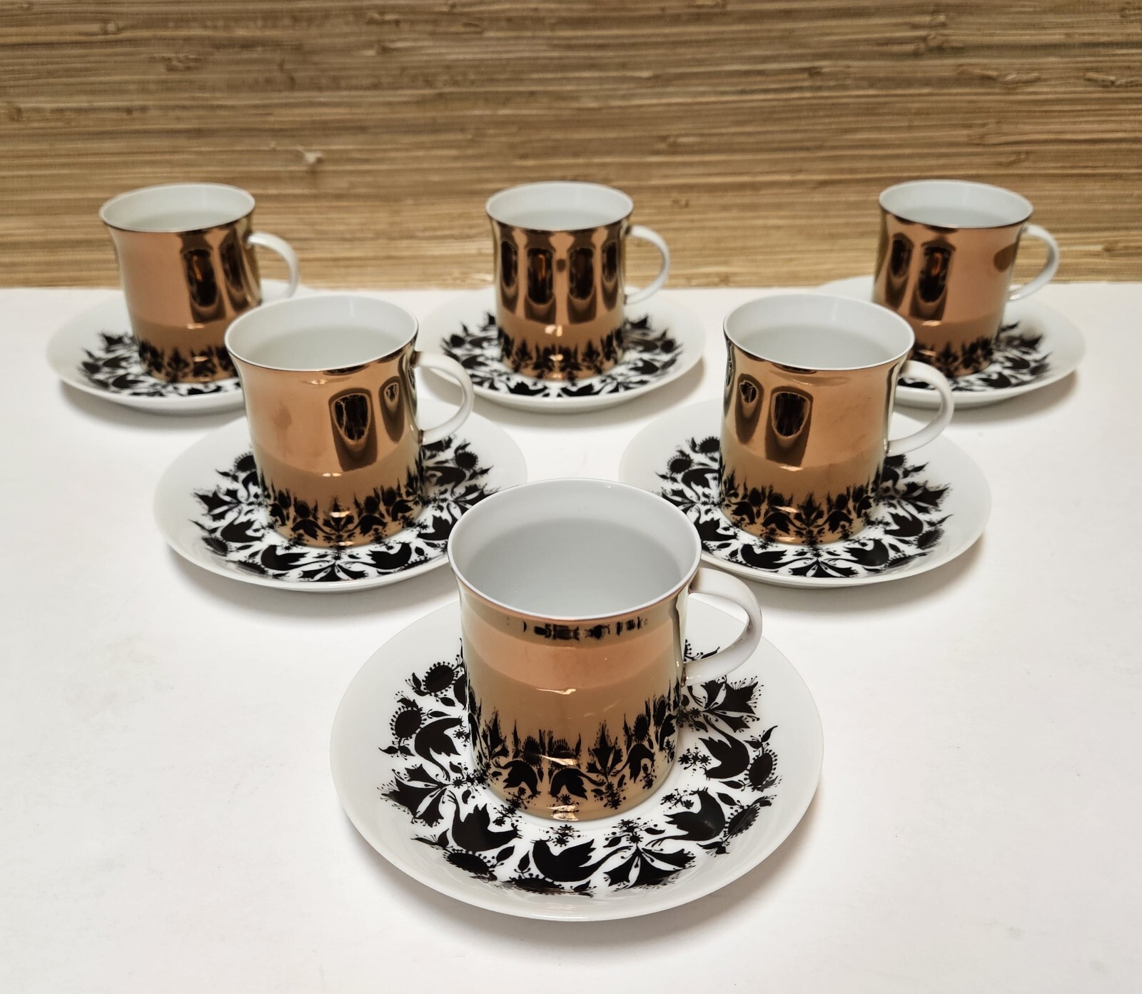 12 Rosenthal Germany HILTON 6 CUPS & SAUCERS Bjorn Wiinblad EUC Copper Shine