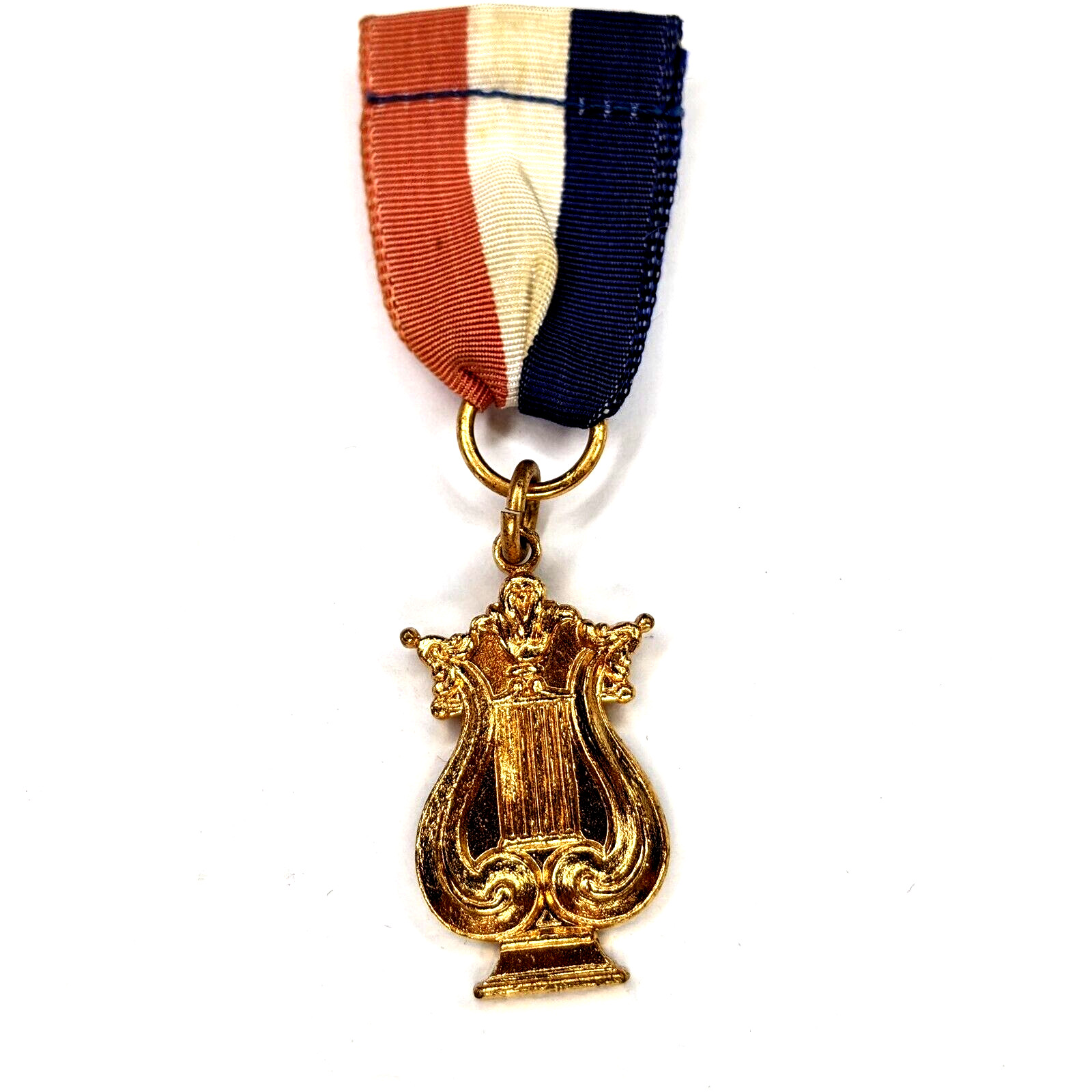 1953 Northeast NE Iowa Band Jubilee Souvenir Pin Ribbon Brass Harp Lyre Medal 6E