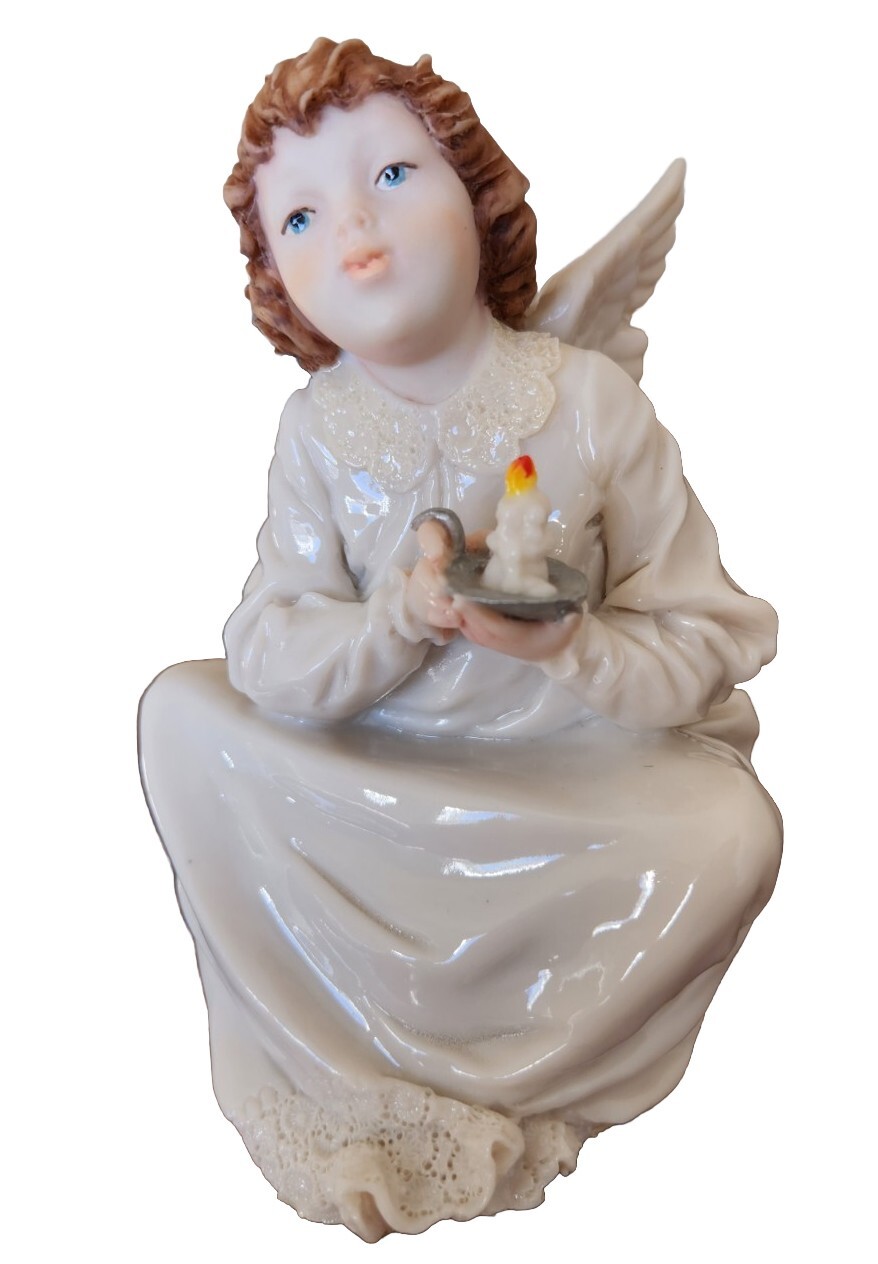 Vintage 1989 A Belcari Angel Figurine Holding Candle DEAR Studio Italy Signed