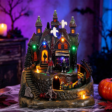 Haunted Halloween Village House with Animated Train, Sound, Light Lighted picture