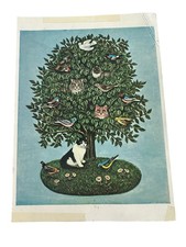 Postcard The Co-Existence Tree Painting by E. Box Cat Bird in Tree picture