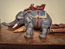 Vintage Antique Hand-Painted Cast Iron Elephant Figurine Trunk Up picture
