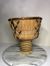 Vintage Handwoven Pedestal Chalice Basket-Boho Openwork Footed Bowl picture