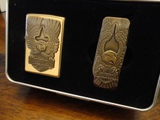 HARLEY DAVIDSON EAGLE GIFT SET BRASS ZIPPO LIGHTER MINT IN BOX 1998 HD125 PATINA picture
