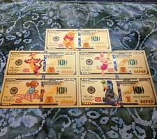 5 pc 24k Gold Foil Plated Winnie the Pooh Collectable Banknote Set.  Mint picture