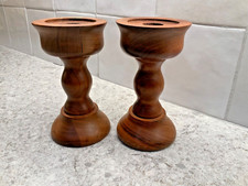 Vintage Mid Century Modern Kustom Kraft Wood Candleholders/Candlesticks 5.5