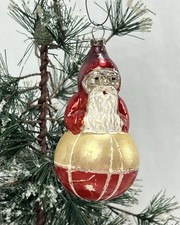Antique Vintage Santa Claus on Striped Ball Glass Christmas Ornament Germany picture