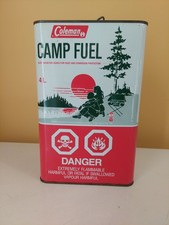 Vintage Coleman Stove & Lantern Fuel Advertising Tin 4 Liter Color Can Empty picture