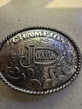 Vintage Justin Boots Champion Belt Buckle Rodeo Western Cowboy  picture